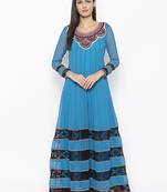 Blue embroidered georgette kurta &-sets