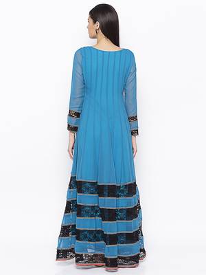 Blue embroidered georgette kurta &-sets 4
