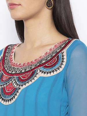 Blue embroidered georgette kurta &-sets 5