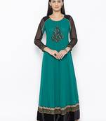 Green embroidered georgette kurta &-sets