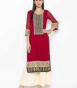 Maroon embroidered georgette kurta &-sets