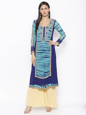 Blue embroidered georgette kurta &-sets 1