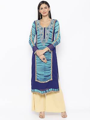 Blue embroidered georgette kurta &-sets 2