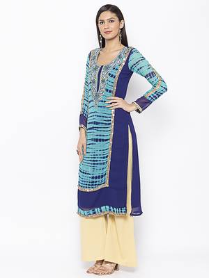 Blue embroidered georgette kurta &-sets 3
