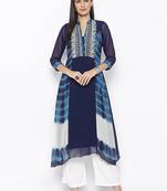 Dark-blue embroidered georgette kurta &-sets