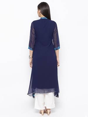 Dark-blue embroidered georgette kurta &-sets 4