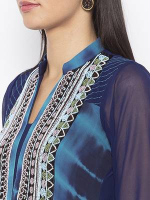 Dark-blue embroidered georgette kurta &-sets 5