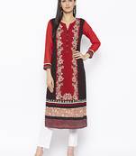 Red embroidered georgette kurta &-sets