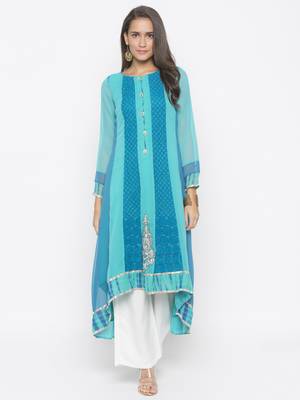 Light-blue embroidered georgette kurta &-sets 1