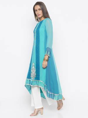 Light-blue embroidered georgette kurta &-sets 2