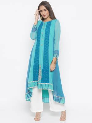 Light-blue embroidered georgette kurta &-sets 3