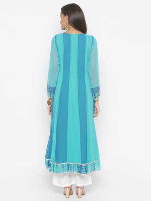 Light-blue embroidered georgette kurta &-sets 4