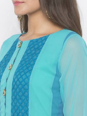 Light-blue embroidered georgette kurta &-sets 5