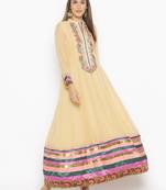 Beige embroidered georgette kurta &-sets