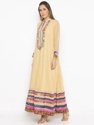 Beige embroidered georgette kurta &-sets 3
