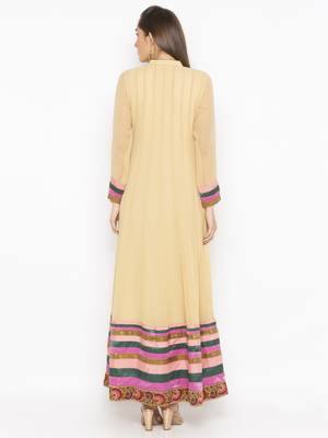 Beige embroidered georgette kurta &-sets 4