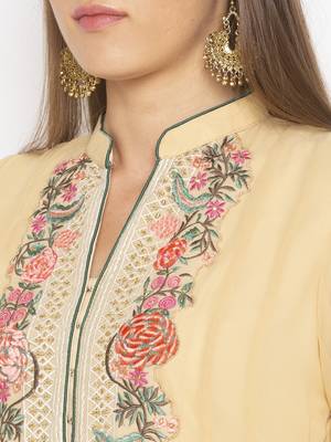 Beige embroidered georgette kurta &-sets 5