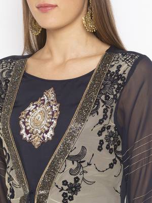 Beige embroidered net kurta &-sets 5
