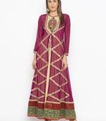 Purple embroidered georgette kurta &-sets