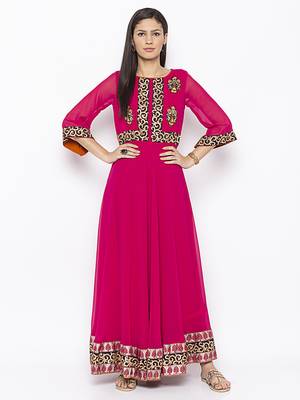 Pink embroidered georgette kurta &-sets 1