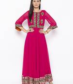 Pink embroidered georgette kurta &-sets