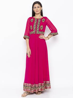 Pink embroidered georgette kurta &-sets 2