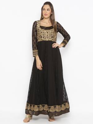 Black embroidered net kurta &-sets 2