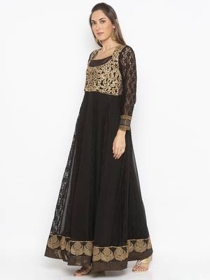 Black embroidered net kurta &-sets 3