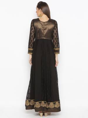 Black embroidered net kurta &-sets 4