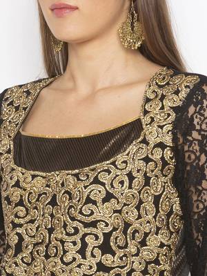 Black embroidered net kurta &-sets 5