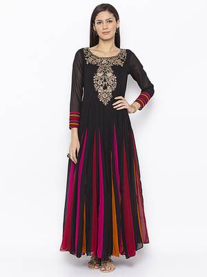 Black embroidered georgette kurta &-sets 2