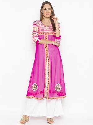 Pink embroidered georgette kurta &-sets 1