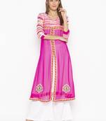 Pink embroidered georgette kurta &-sets