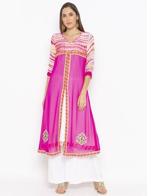 Pink embroidered georgette kurta &-sets 2
