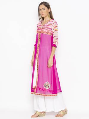 Pink embroidered georgette kurta &-sets 3