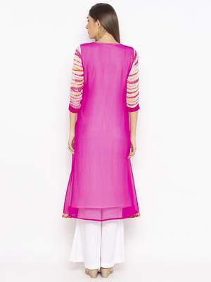 Pink embroidered georgette kurta &-sets 4