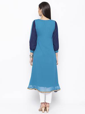 Blue embroidered georgette kurta &-sets 4