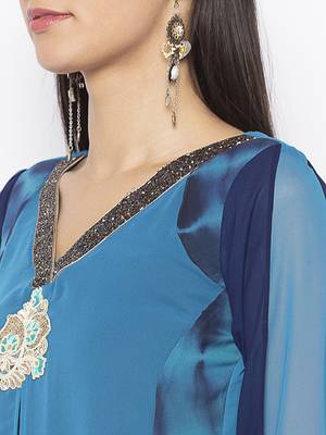 Blue embroidered georgette kurta &-sets 5