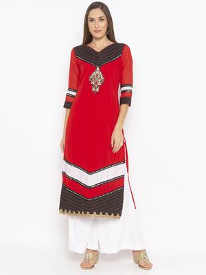 Red embroidered georgette kurta &-sets 1
