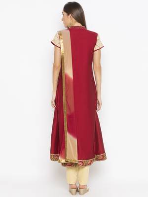 Maroon embroidered cotton silk kurta &-sets 4