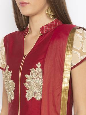 Maroon embroidered cotton silk kurta &-sets 5