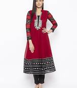 Maroon embroidered georgette kurta &-sets