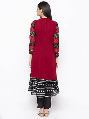 Maroon embroidered georgette kurta &-sets 4