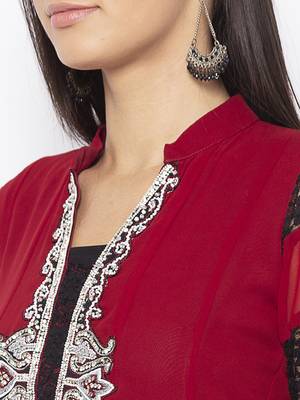 Maroon embroidered georgette kurta &-sets 5