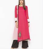 Pink embroidered georgette kurta &-sets