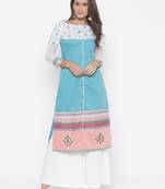 Blue embroidered cotton kurta &-sets