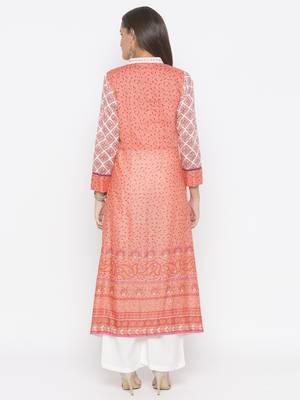 Peach printed cotton kurta &-sets 4