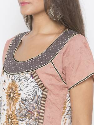 Peach printed cotton kurta &-sets 5