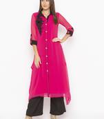 Pink embroidered georgette kurta &-sets