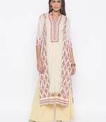 Cream printed cotton kurta &-sets
